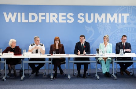 Andy Burnham speaking at a wildfires summit in Aintree, Liverpool, on Friday.Photograph: WPA/Getty