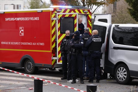 French police attending the aftermath of a shooting in Trappes, near Paris, in which one person was killed and four injured.Photograph: Yoan Valat/EPA