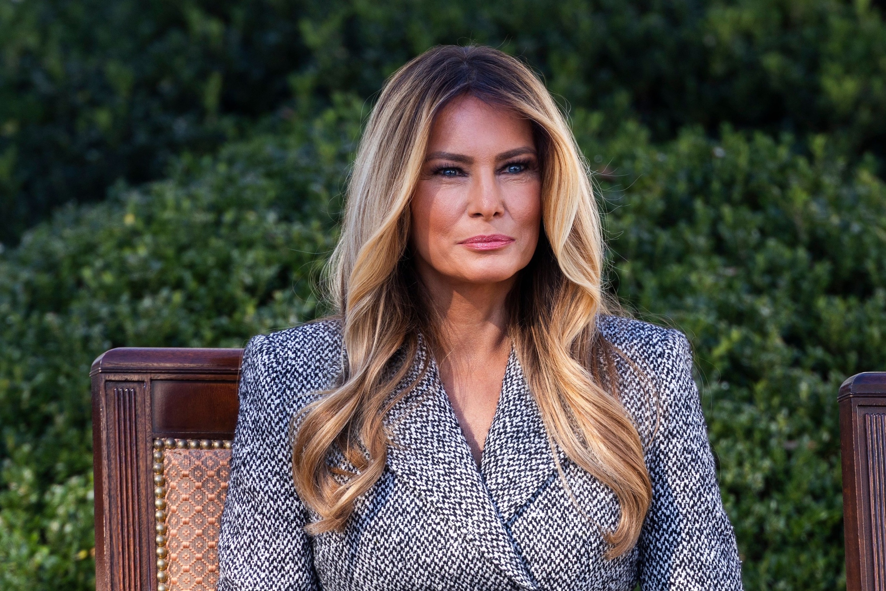 First Lady Melania Trump listens to President Donald Trump speak ahead of signing an executive order to establish the Women's Health Division and a White House Women's Health Task Force in the Rose Garden of the White House in Washington, D.C., on Oct. 19, 2026.Jim Lo Scalzo/EPA via Shutterstock