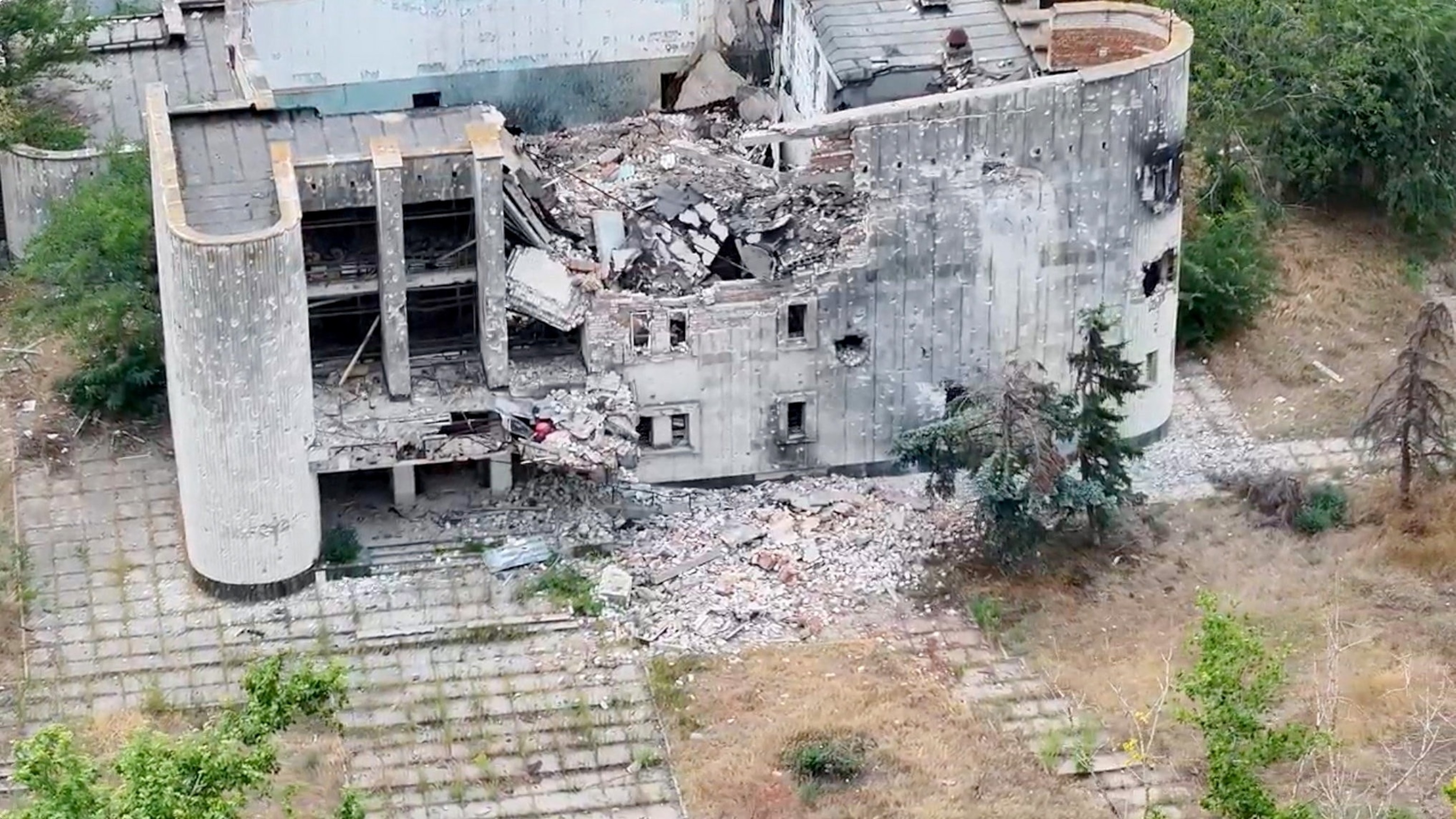 A still image taken from an undated drone video released Sept. 12, 2026, shows a destroyed building in Oleshky, Kherson Region, Russian-controlled Ukraine.34th Separate Marine Brigade "Borysfen" via Reuters