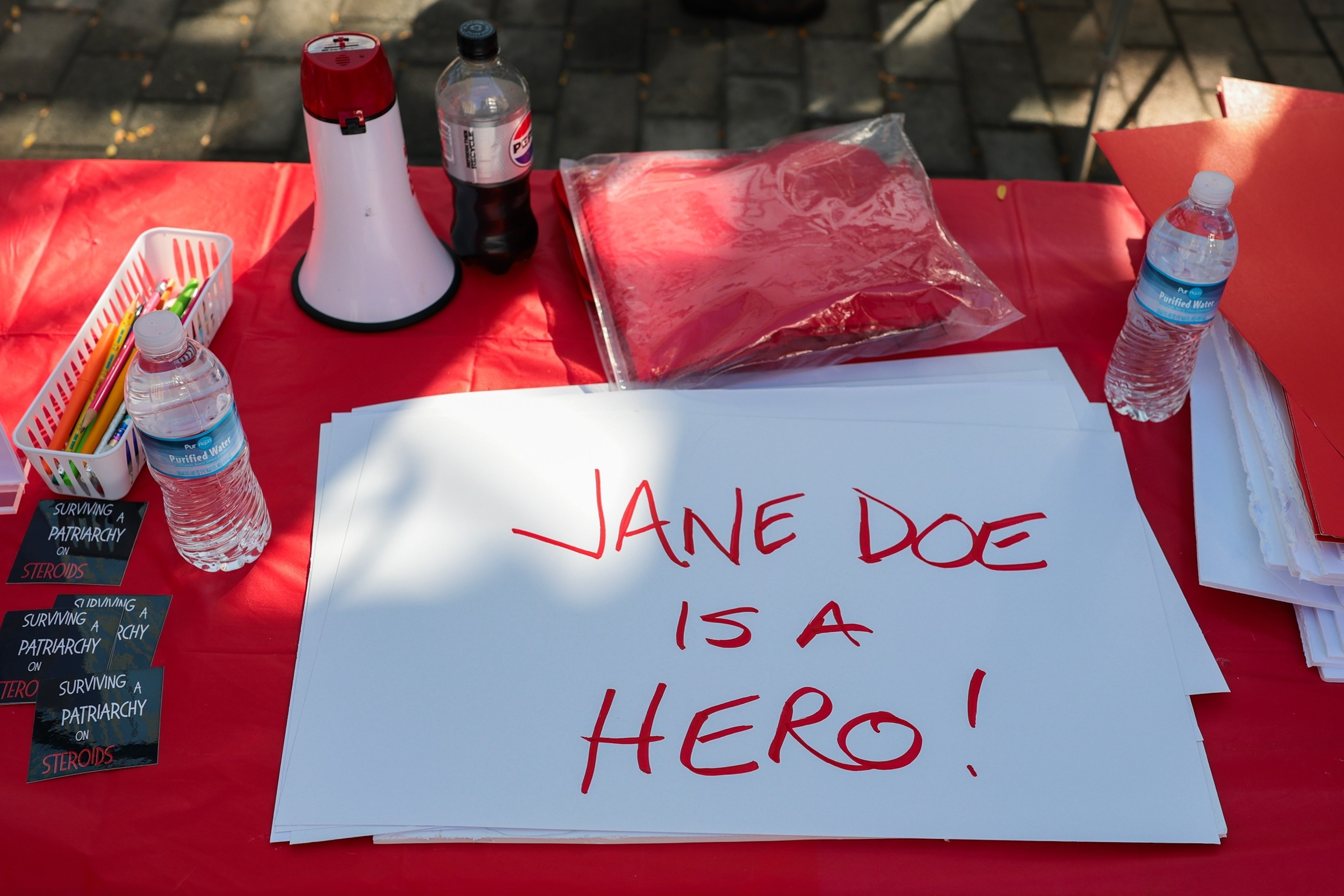 A hand written sign is seen before a rally in support of a former Cornell University student known as Jane Doe at the Ithaca Commons, October 13, 2026 in Ithaca, New York.Anna Moneymaker/Getty Images