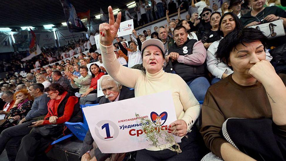 Image caption,Vučić continues to command strong support among sections of Serbia's population