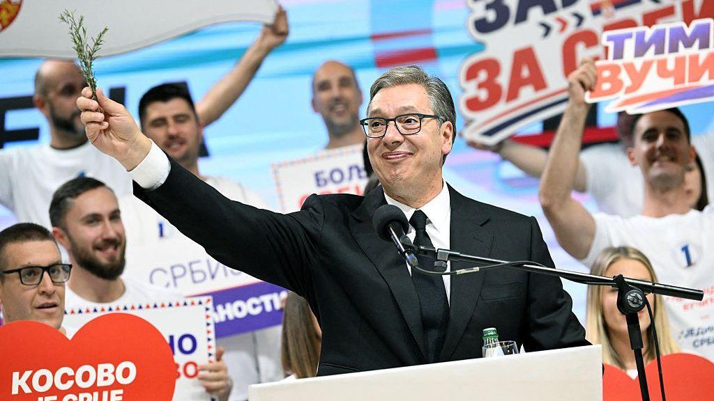 Image caption,Aleksandar Vučić stepped down as president last month with the aim of returning to the post of prime minister