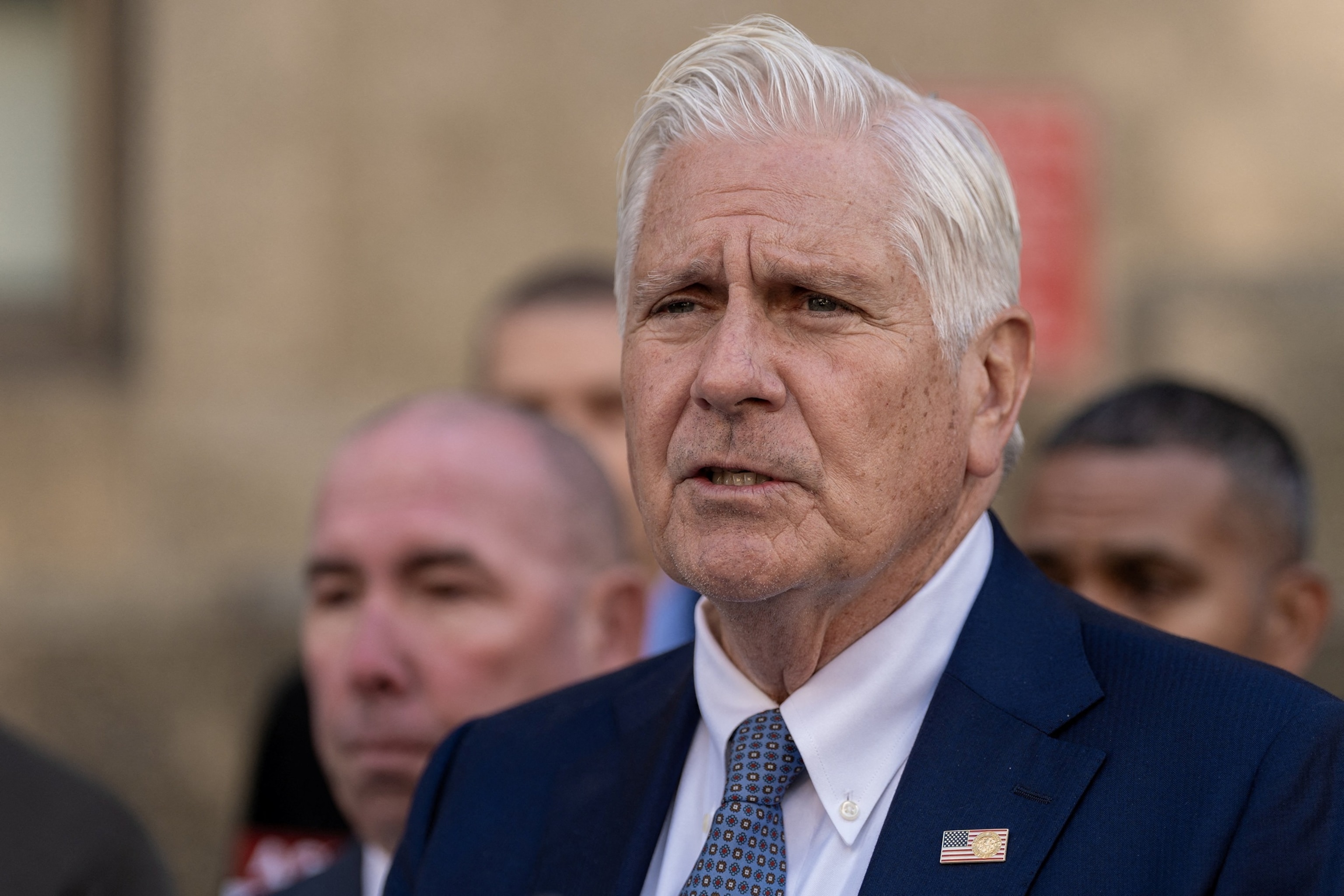 Republican candidate for New York governor Bruce Blakeman attends a press conference as he campaigns in New York City, US, October 21, 2026.David Dee Delgado/Reuters
