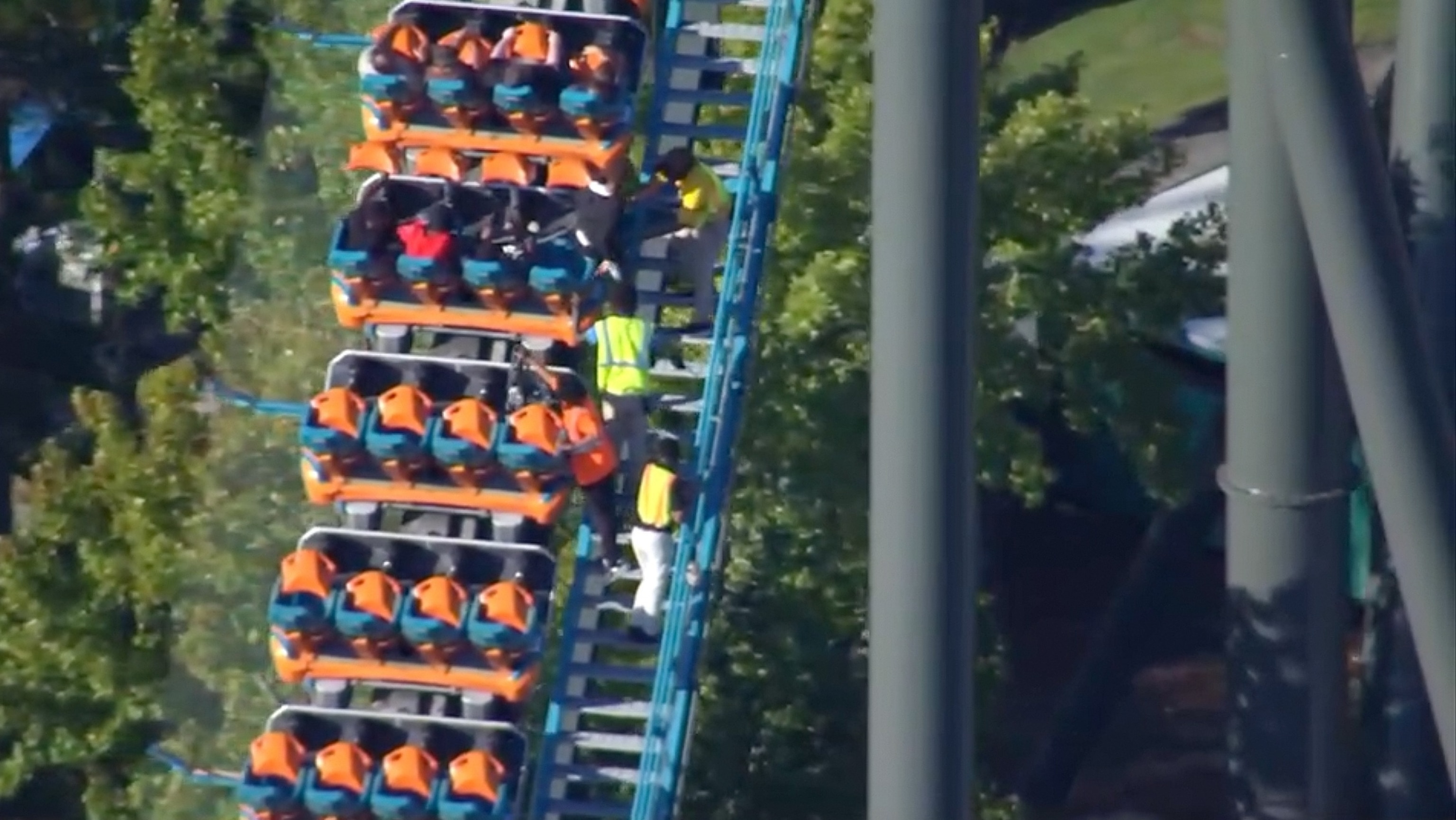 The Goliath roller coaster at Six Flags Over Georgia in Cobb County, Georgia, is seen on Oct. 12, 2026.WSB