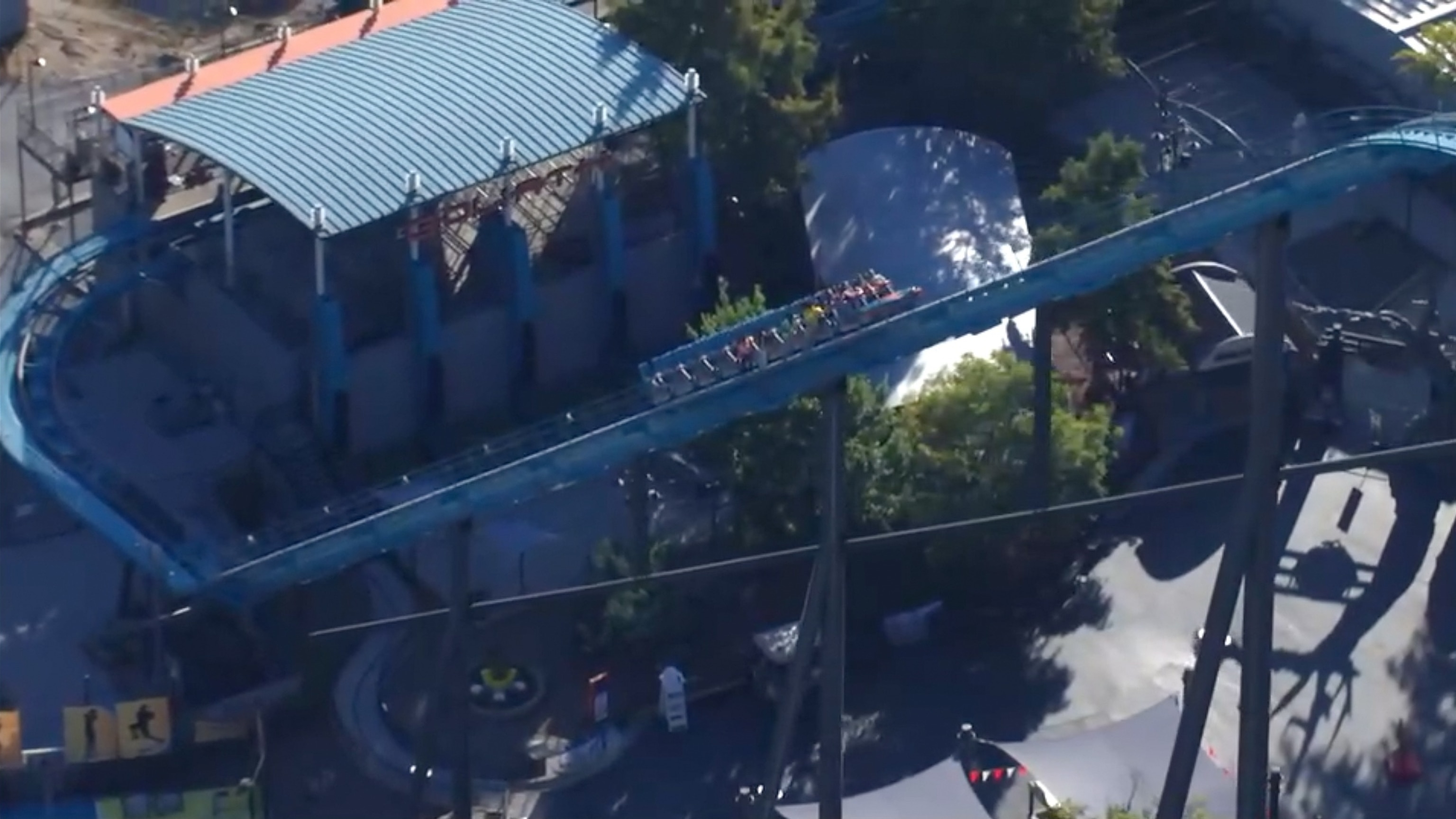 The Goliath roller coaster at Six Flags Over Georgia in Cobb County, Georgia, is seen on Oct. 12, 2026.WSB
