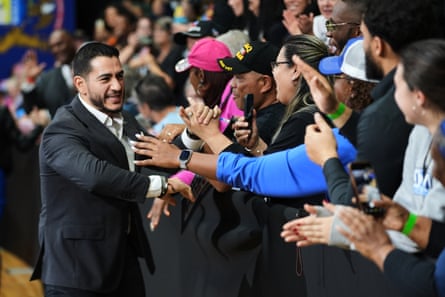 Abdul El-Sayed greets supporters during the campaign rally in Detroit on Saturday.Photograph: Paul Sancya/AP