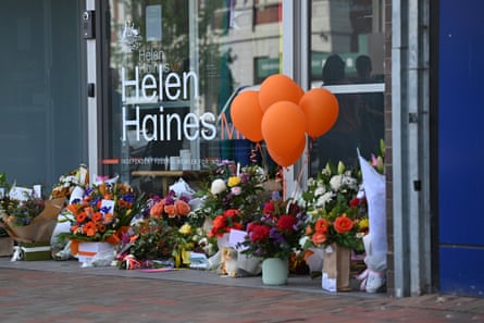 Tributes outside the Wangaratta electoral office of independent federal MP Helen Haines on 20 October.Photograph: James Ross/EPA