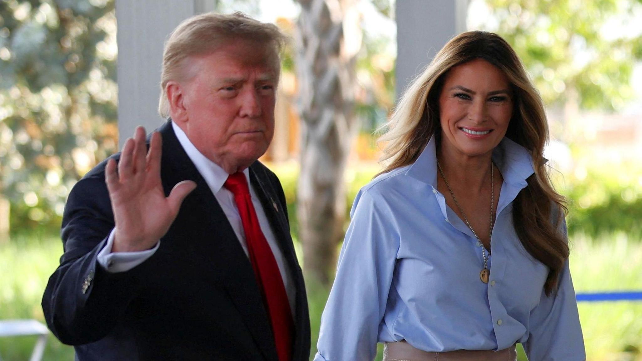 Image caption,Trump cast his ballot in West Palm Beach in Florida on Saturday, before going to support Republican candidate Mike Collins in Georgia