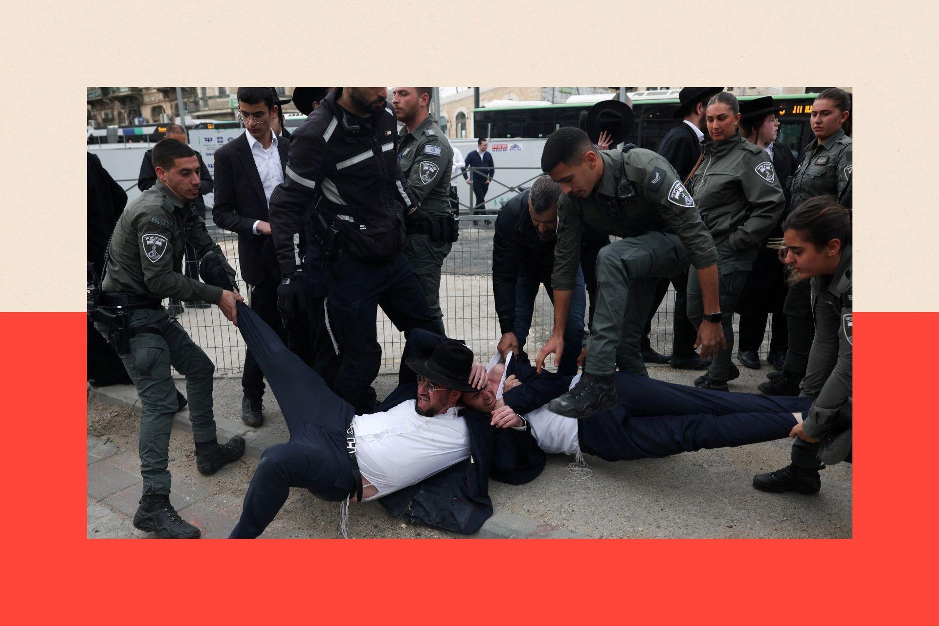 Image caption,Ultra-Orthodox Jews have staged many protests against being drafted into the military