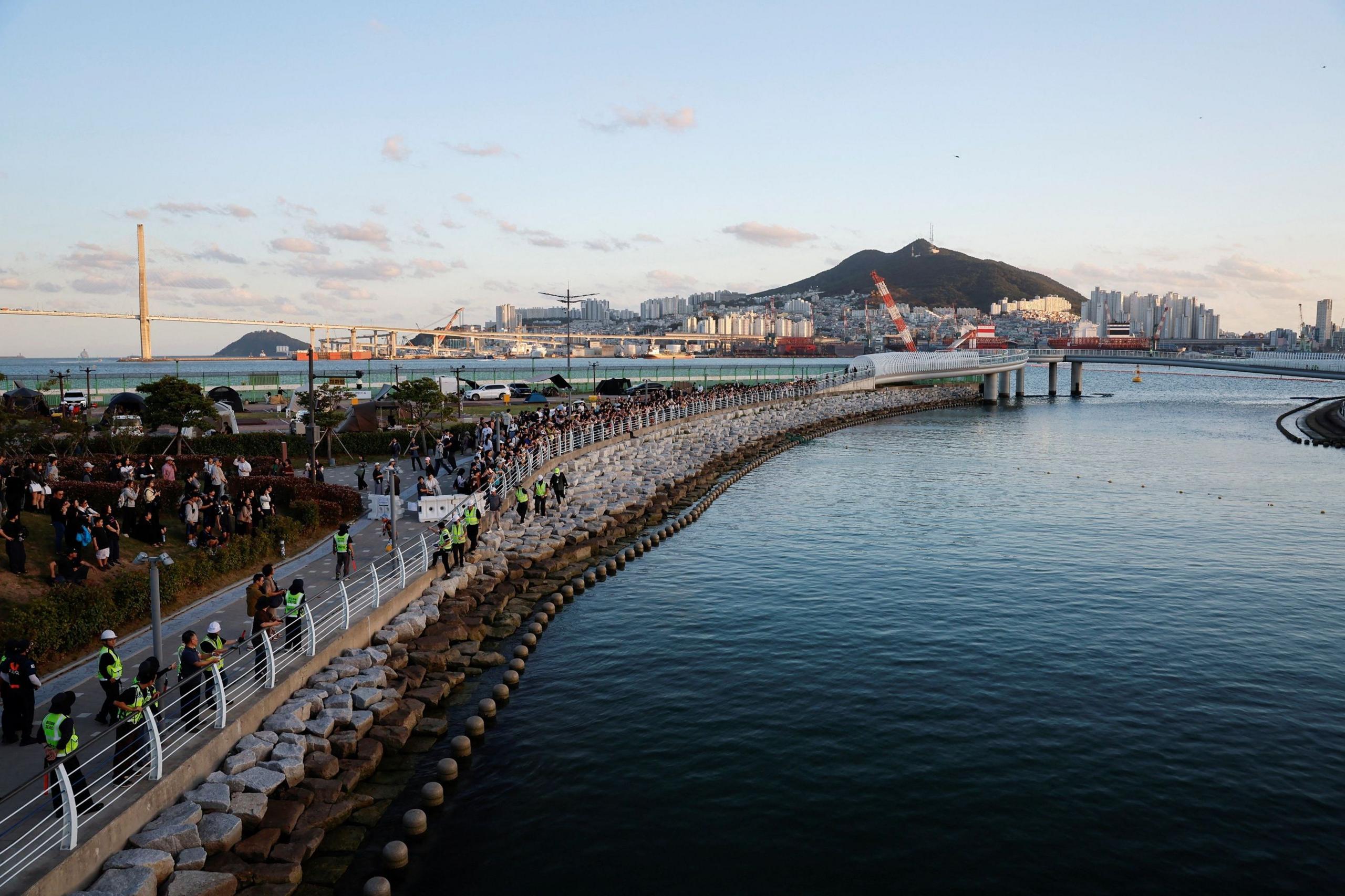 Image caption,The canal leading up to the Busan port where Bukangi was stranded