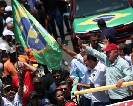 Lula attending a closing campaign rally in São Paulo on Saturday.Photograph: Agustín Marcarian/Reuters