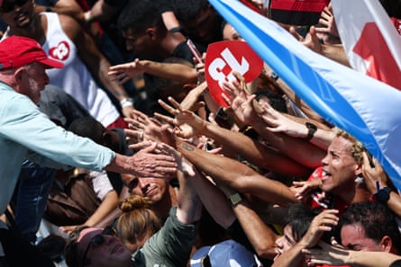 Lula attending a closing campaign rally on Saturday.Photograph: Agustín Marcarian/Reuters