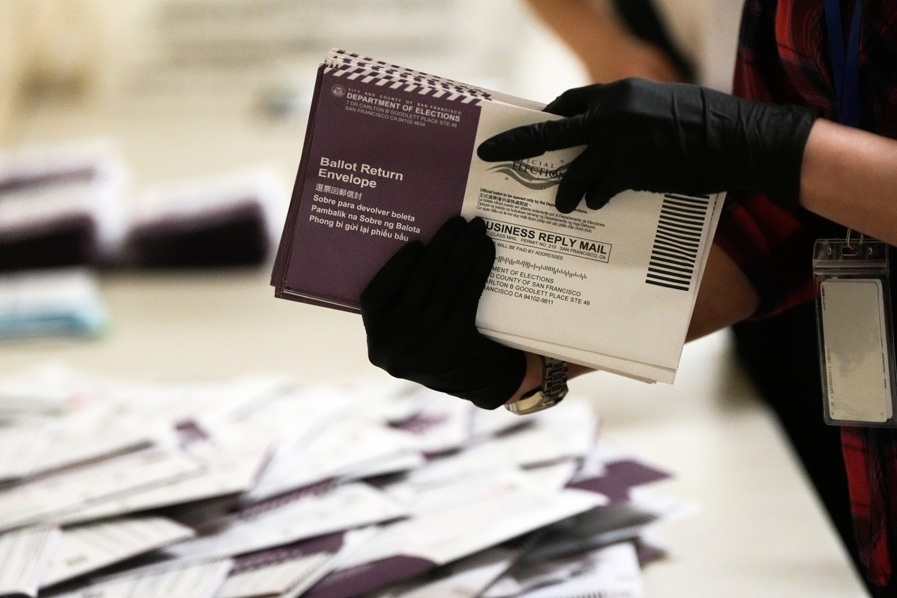 Department of Elections workers sort mail-in ballots for the California primary election at City Hall on Tuesday, June 2, 2026, in San Francisco.Jeff Chiu/AP Photo