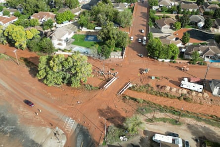 Flooding in the Gould Wash drainage watercourse in Hurricane, Utah, on Thursday.Photograph: Landon Christensen/AP