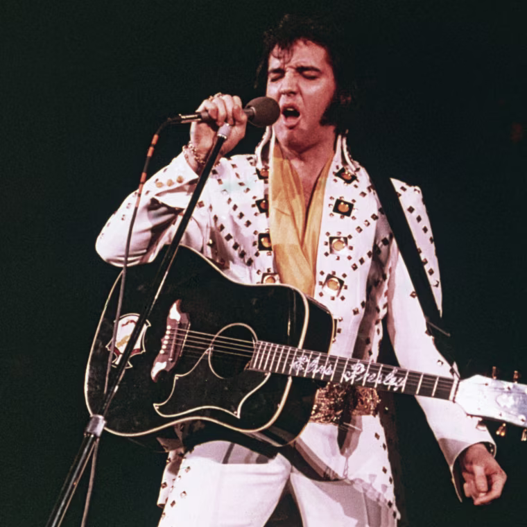 Elvis Presley performs circa 1975.Fotos International / Getty