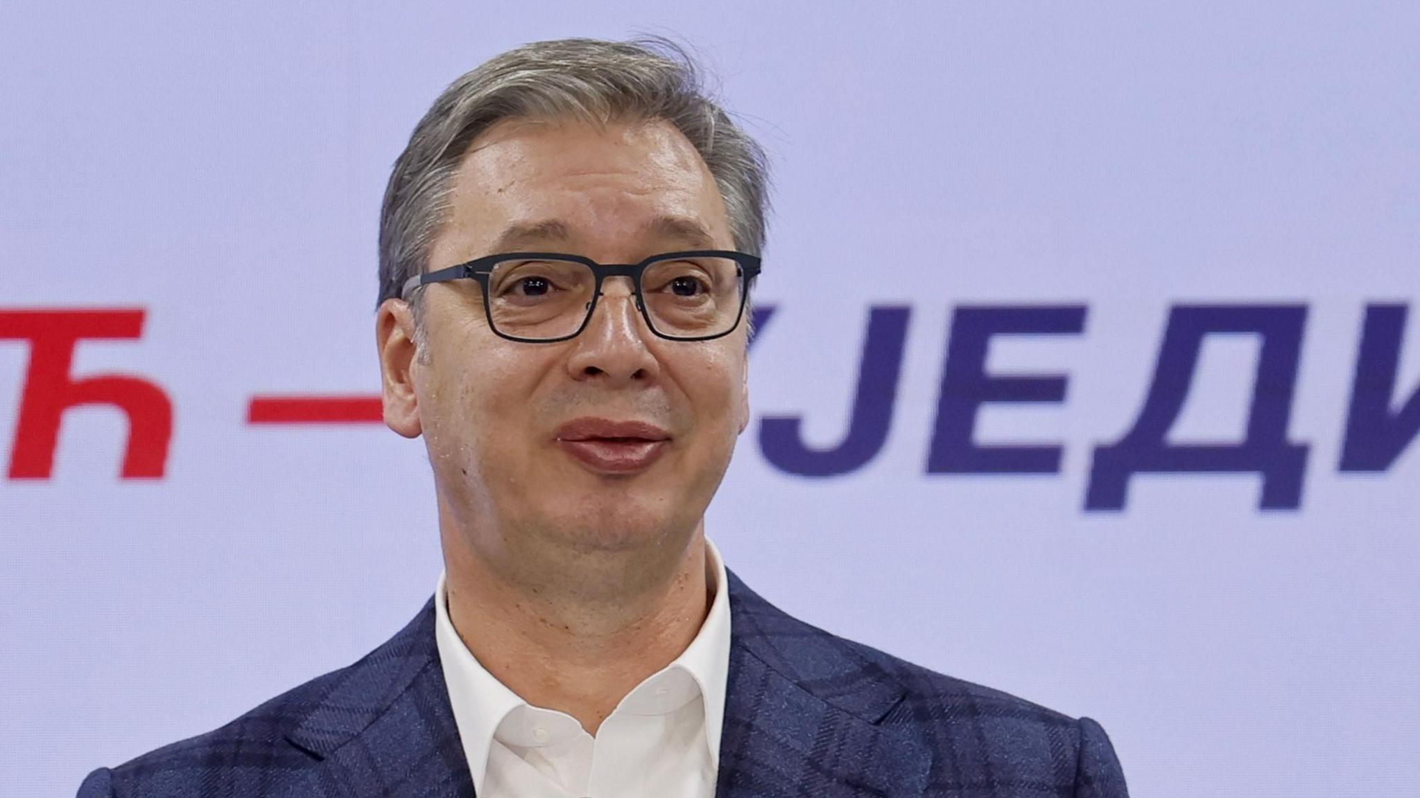 Image caption,Vučić said early results made it "clear" that his party had lost