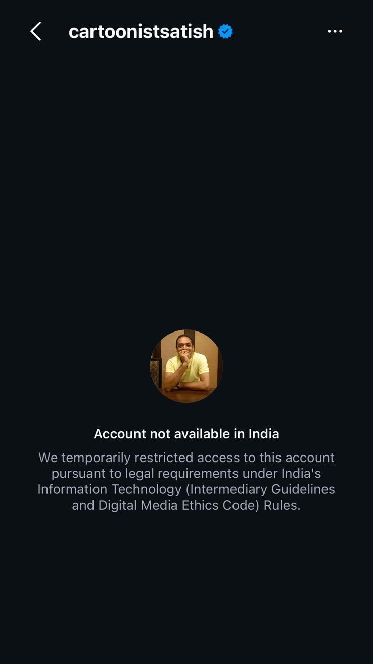 Image caption,The message on Satish Acharya's profile when it was last blocked between 20-22 October