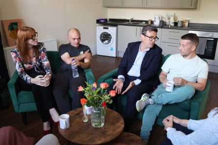 Rayner, pictured with Burnham at a homeless accommodation centre in Newcastle this year, said ending rough sleeping was a ‘big ambition’.Photograph: Lauren Hurley/No 10 Downing Street