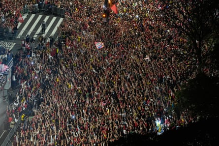 Lula addresses supporters during a victory rally after winning a fourth term on Sunday.Photograph: André Penner/AP