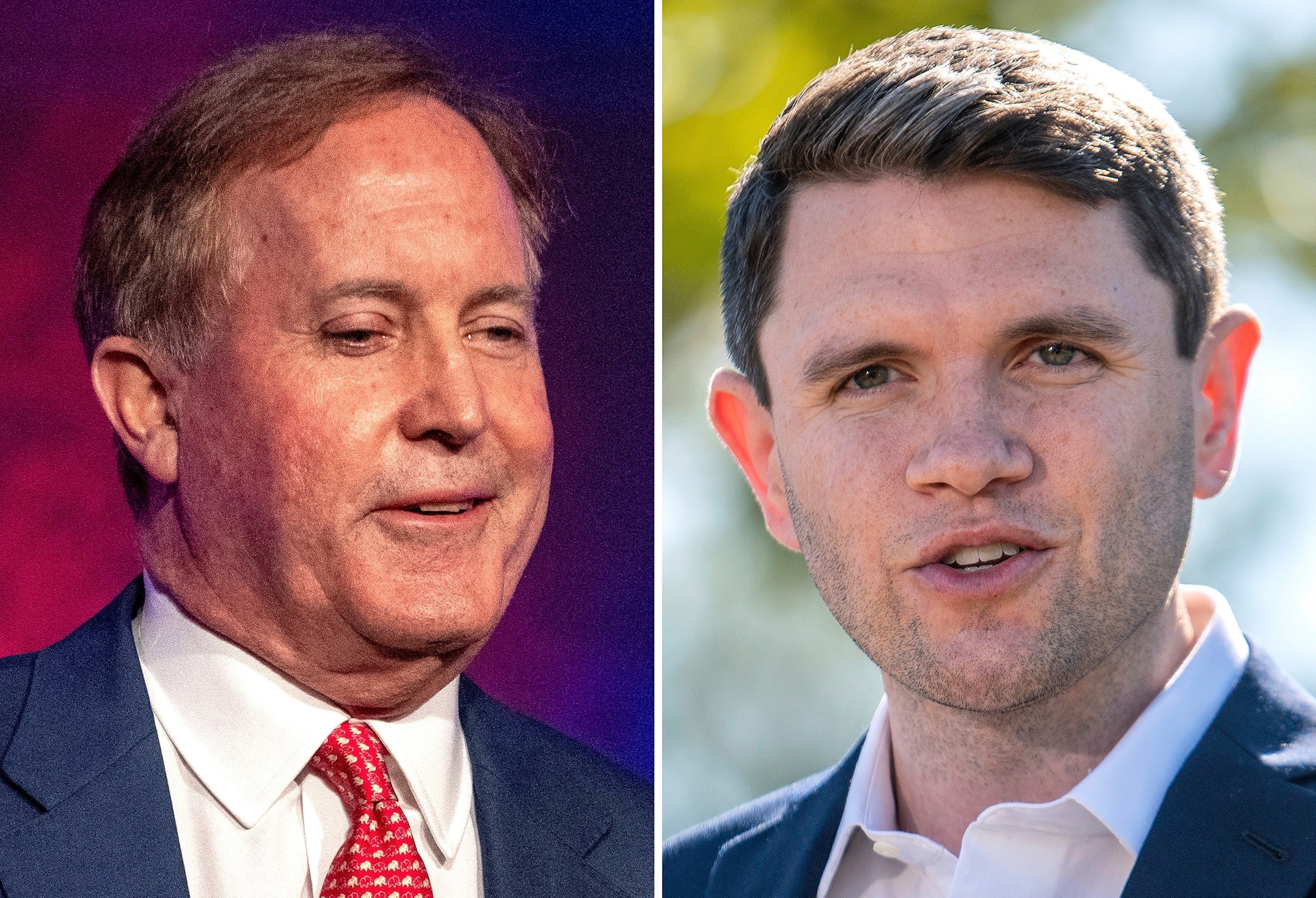 Texas Attorney General and Republican US Senate candidate Ken Paxton in The Woodlands, Texas, October 9, 2026 and Texas Democratic Senate candidate, State Rep. James Talarico, October 23, 2026 in Austin, Texas.Reuters/Getty Images