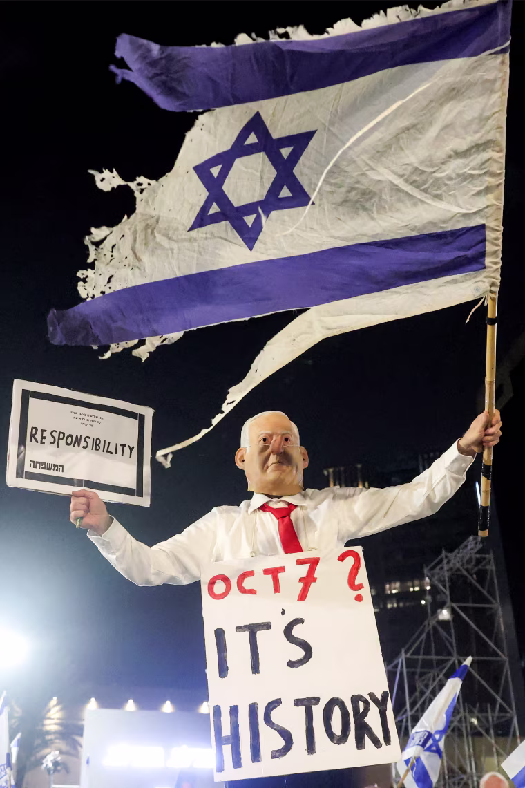Yashar party leader Gadi Eisenkot at the Nova music festival memorial site in Re'im on Oct. 7.Erik Marmor / Getty
