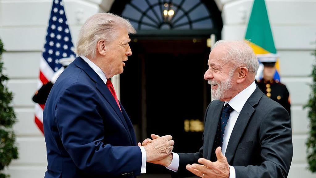 Image caption,Trump and Lula had warm words when they met in Washington earlier this year