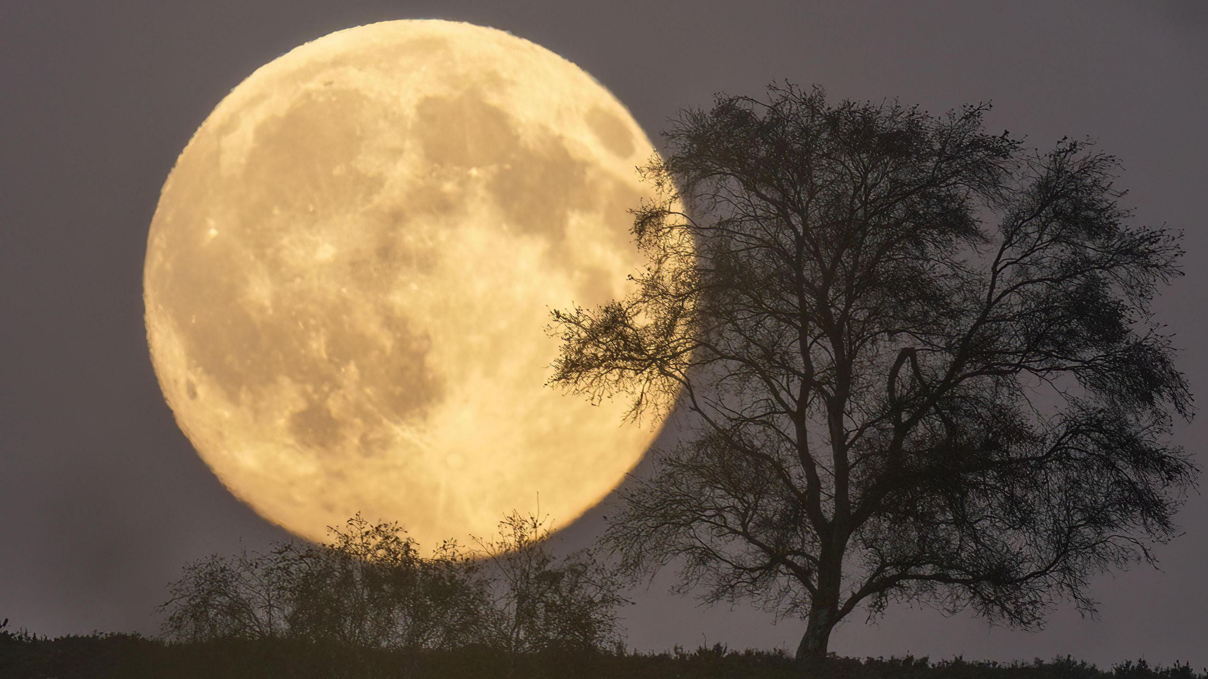 Image caption,The Hunter's Moon over Stoney Middleton in Derbyshire, UK