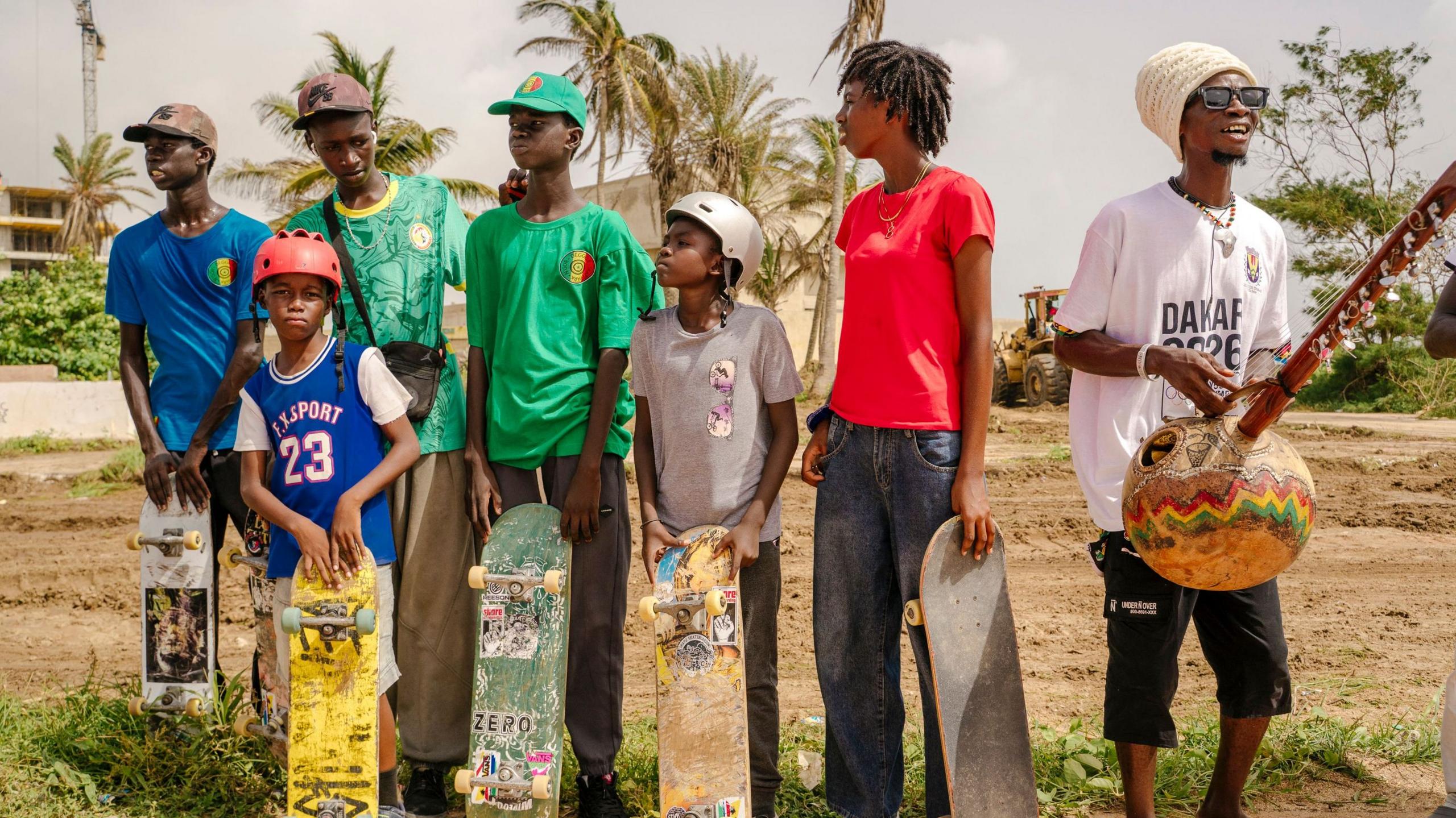 Image caption,Skateboarding, a medal event at both the Youth Olympics and Olympic Games, has grown in popularity in Senegal since the country's first skate park was opened in the Ngor neighbourhood of Dakar in 2022