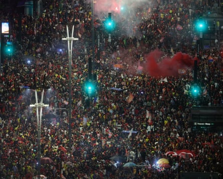 Lula supporters celebrate in São Paulo.Photograph: Sebastião Moreira/EPA