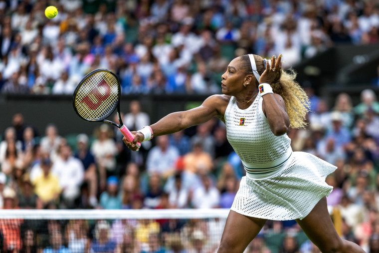 Serena Williams plays last week at Wimbledon in London.Tim Clayton / Getty Images