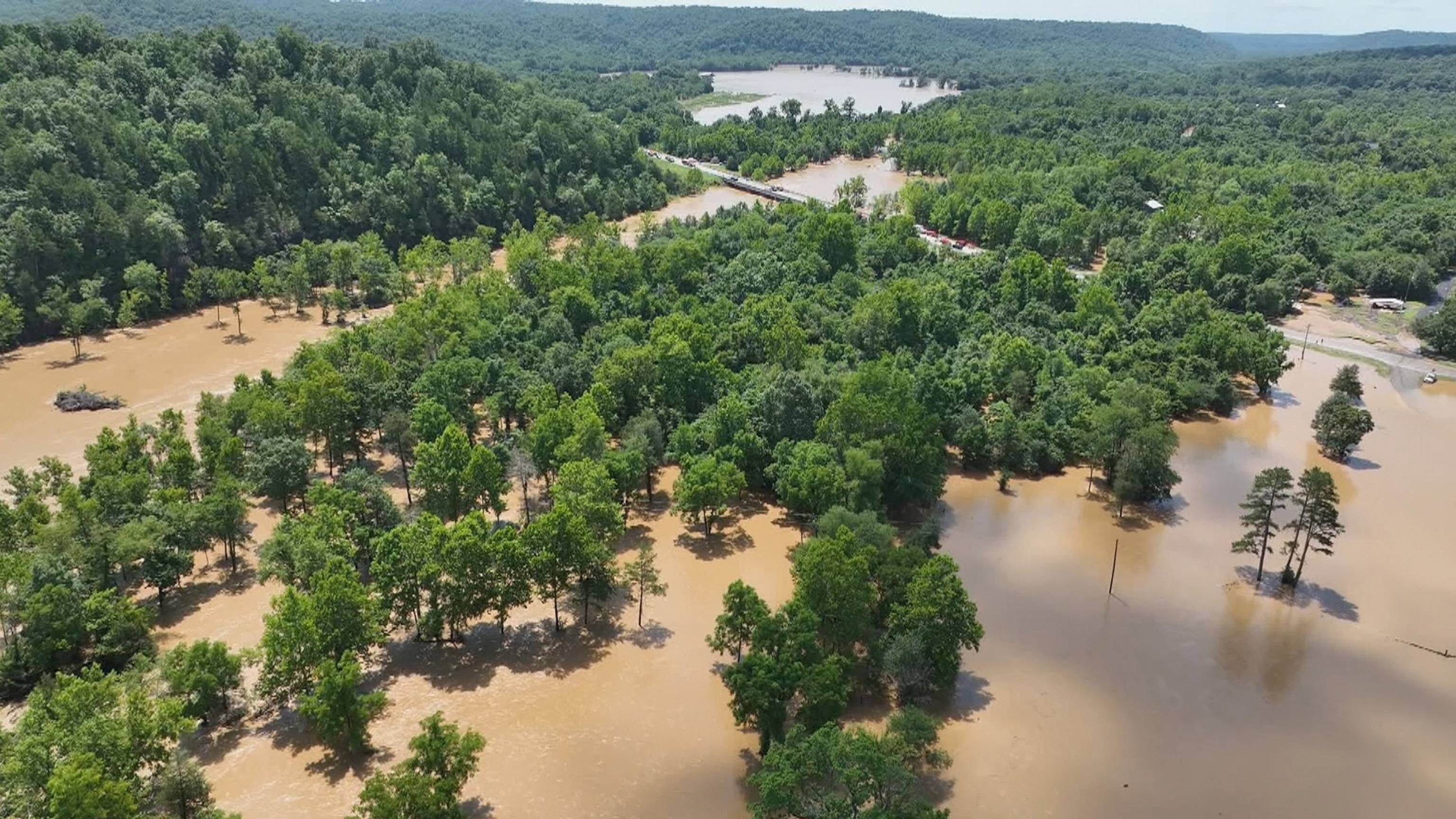 Floodwaters of the Black River are seen in Lesterville, Missouri, July 10, 2026.Heartland News