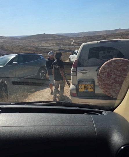 Israeli settlers block Ro Khanna’s convoy in Khirbet Zanuta, according to his press team, during a visit to the West Bank on 8 July 2026.Photograph: Ro Khanna’s press team/Reuters