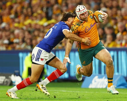 Fraser McReight goes on a charge for the Wallabies as Australia’s standout player.Photograph: Darren England/EPA