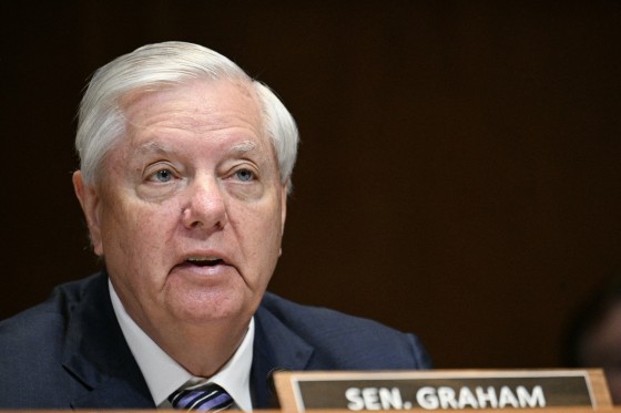 U.S. Sen. Lindsey Graham, R-S.C., questions Defense Secretary Pete Hegseth and Chairman of the Joint Chiefs of Staff Gen. Dan Caine during a committee hearing on Capitol Hill on May 12.Jim Watson / AFP via Getty Images