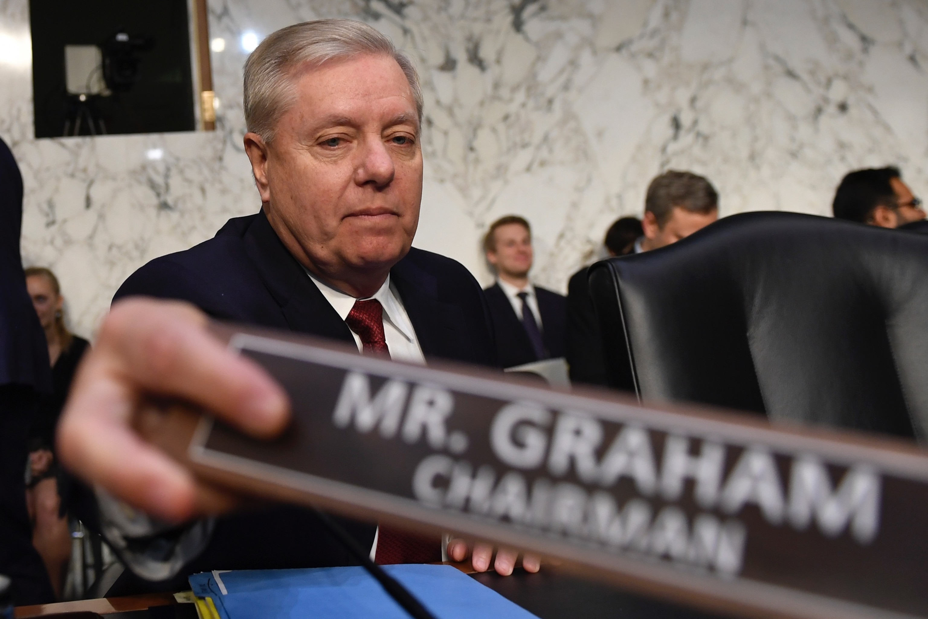 Senate Judiciary Committee Chairman Lindsey Graham, R-S.C., prepares for a hearing with Department of Justice Inspector General Michael Horowitz on Capitol Hill in Washington, Wednesday, Dec. 11, 2019.Susan Walsh/AP