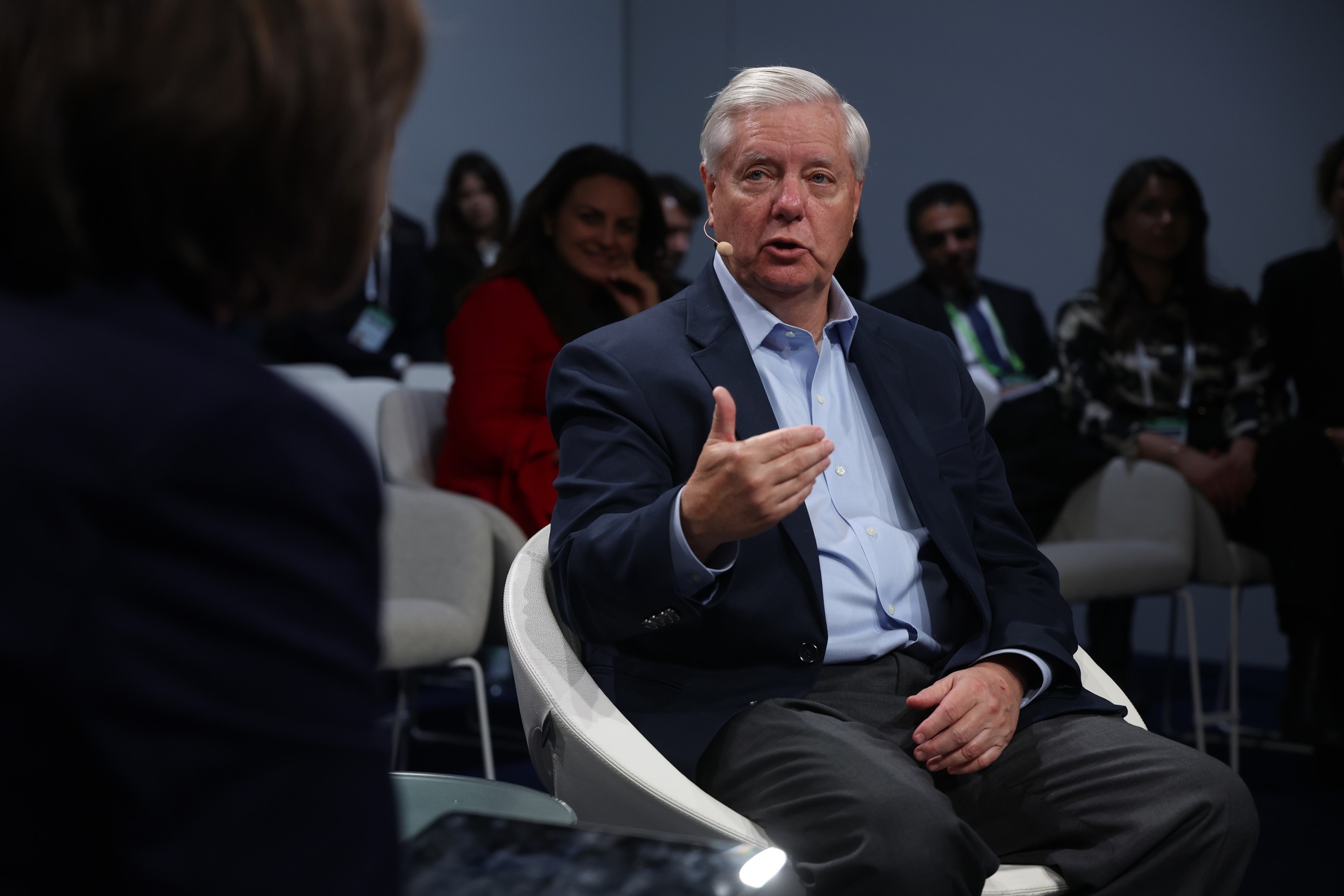 Sen. Lindsey Graham speaks with Christiane Amanpour at a townhall panel on the future of Iran at the 62nd Munich Security Conference, Feb. 13, 2026, in Munich, Germany.Sean Gallup/Getty Images