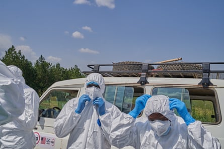Frontline workers have faced shortages of essential equipment, including personal protective wear and vehicles to transport dead bodies.Photograph: Dieudonne Dirole/EPA