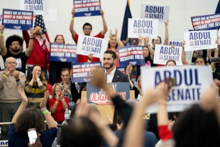 Senate candidate Abdul El-Sayed at a campaign rally in Detroit in May.Photograph: Sarah Rice/Getty Images