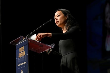 Francesca Hong speaks on stage.Photograph: Daniel Boczarski/Getty Images for WisDems