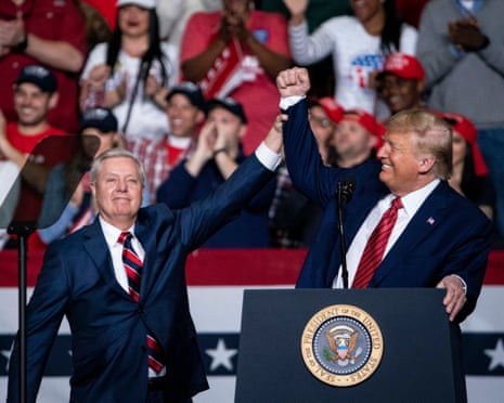 Donald Trump and Lindsey Graham during a campaign rally for his re-election in North Charleston, South Carolina, on 28 February 2020.Photograph: Al Drago/EPA