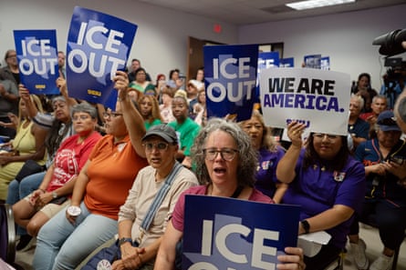 Photographs of Lorenzo Salgado Araujo on display at a vigil at SEIU Texas on 11 July in Houston, Texas.Photograph: Danielle Villasana/Getty Images