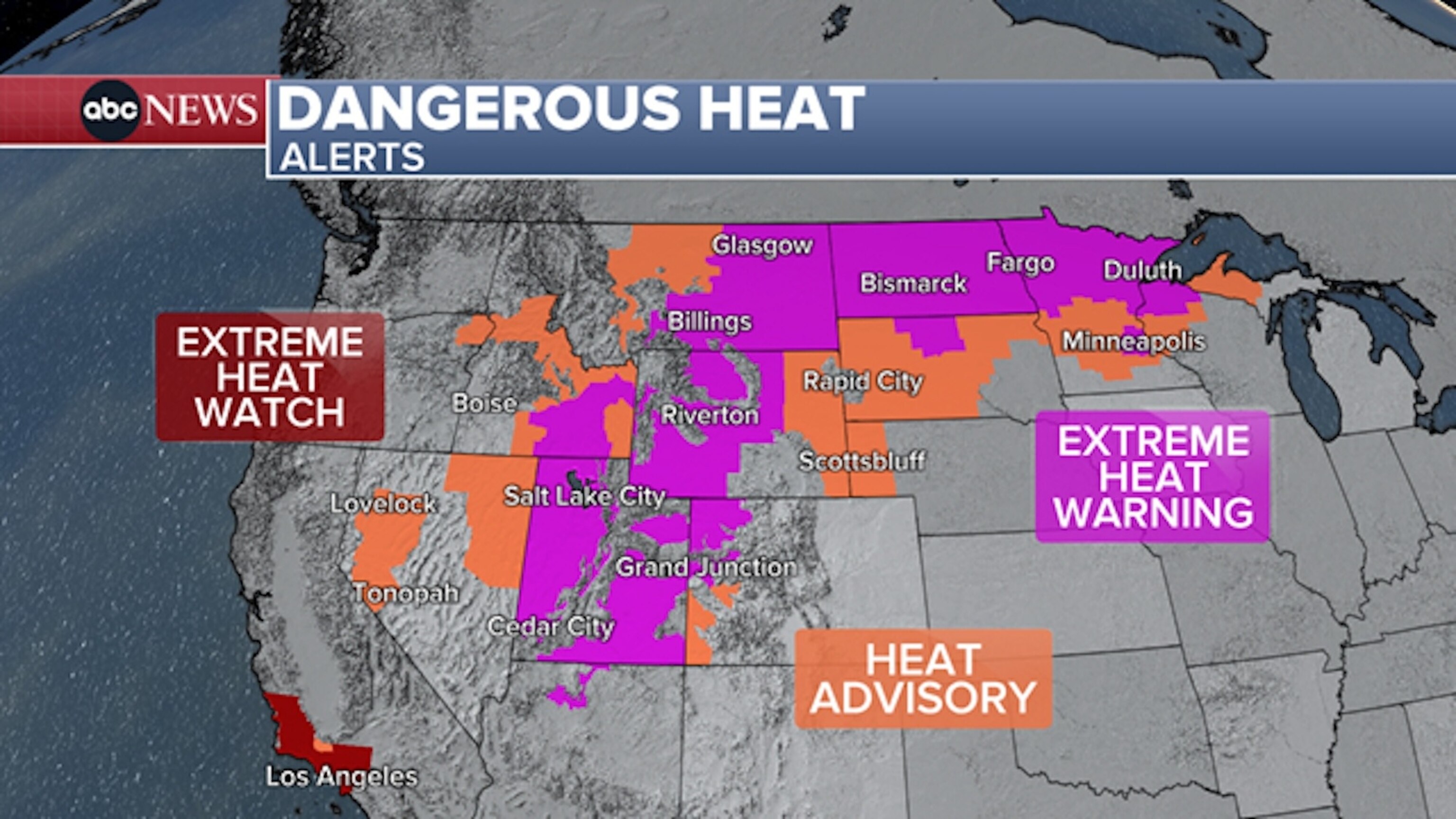 Dangerous heat alerts for Sunday, July 12, 2026.ABC News