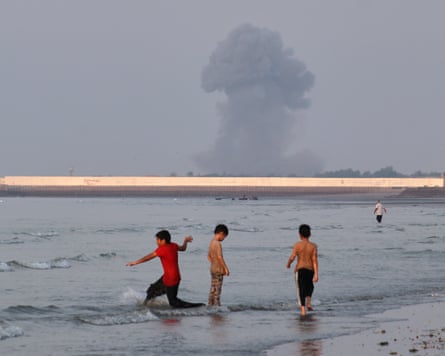 An image posted by US Central Command that purportedly shows a US strike against an Iranian military installation.Photograph: AFP/Getty Images