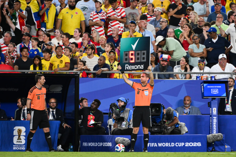 Official Campbell-Kirk Kawana-Waugh shows five minutes of stoppage time during the World Cup match between Ecuador and Curaçao in Kansas City, Mo., on June 20.Bill Barrett / ISI Photos via Getty Images