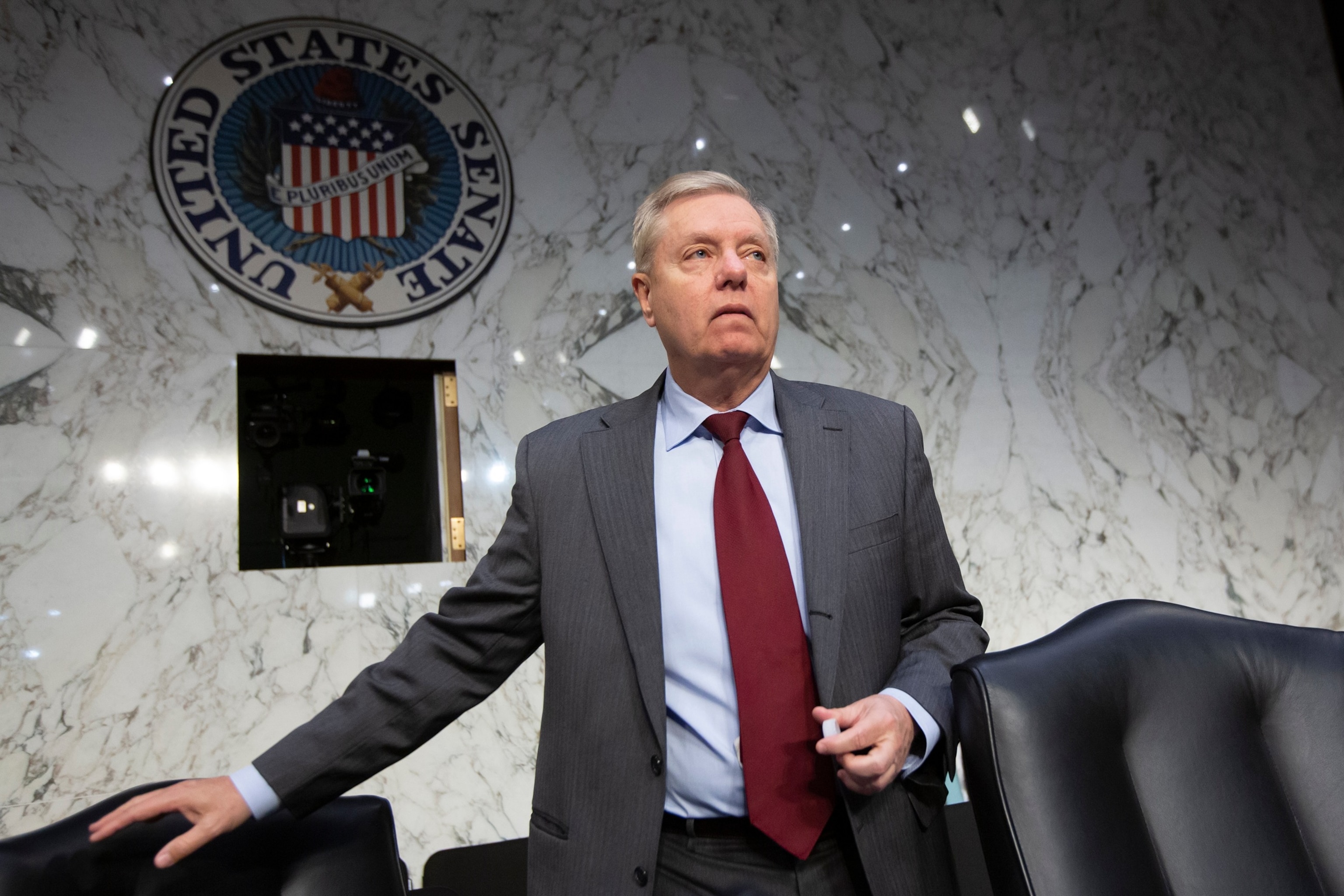 The new Senate Judiciary Committee Chairman Lindsey Graham takes his seat at the start of the confirmation hearing for William Barr to be attorney general, on Capitol Hill in Washington, Jan. 15, 2019.J. Scott Applewhite/AP