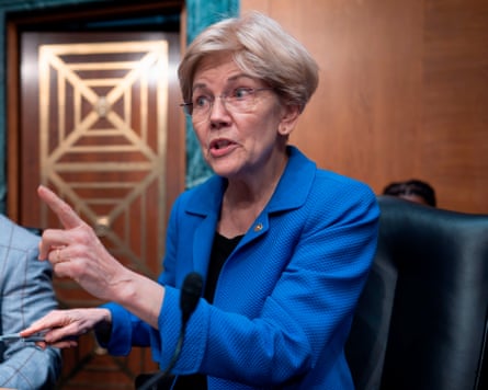 Elizabeth Warren said the emails in the Epstein files raised questions about Dimon’s relationship with the late child sex offender.Photograph: J Scott Applewhite/AP