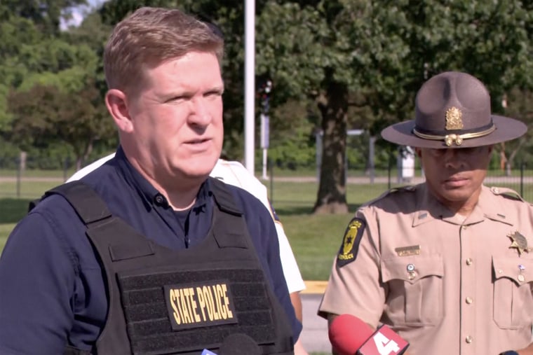 Illinois State Police Director Brendan Kelly speaks at a news conference about the shootings in East St. Louis on Sunday.KSDK