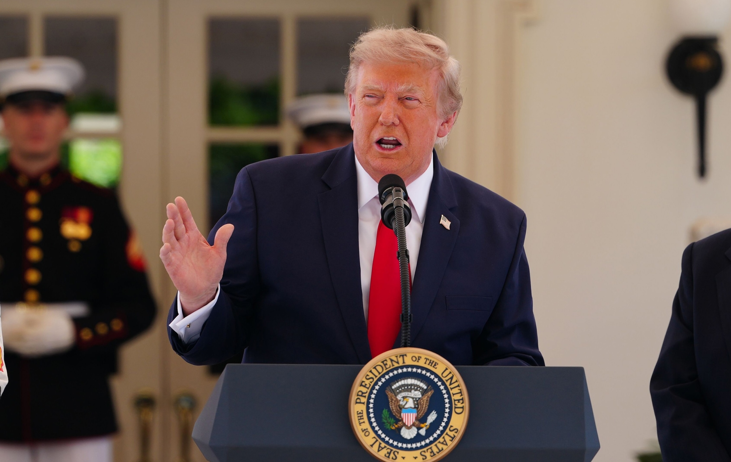 President Donald Trump speaks at the White House during a showcase for the upcoming Freedom 250 Grand Prix auto race, July 13, 2026, in Washington.Aaron Schwartz/EPA/Shutterstock