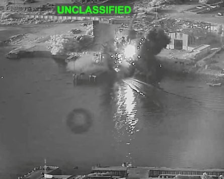 A US one-way attack surface drone reached a submarine and ship maintenance facility in Bandar Abbas, Iran, according to US Central Command.Photograph: US Central Command/Reuters